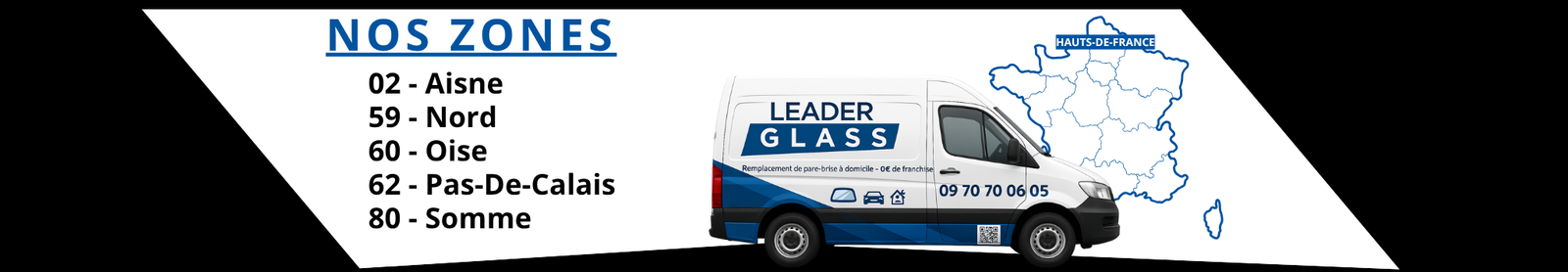 Zone d’intervention LeaderGlass dans les Hauts-de-France – Remplacement de pare-brise à domicile