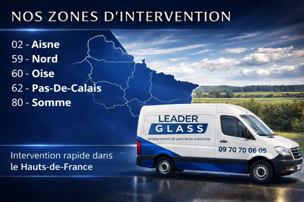 Zone d’intervention LeaderGlass dans les Hauts-de-France – Remplacement de pare-brise à domicile