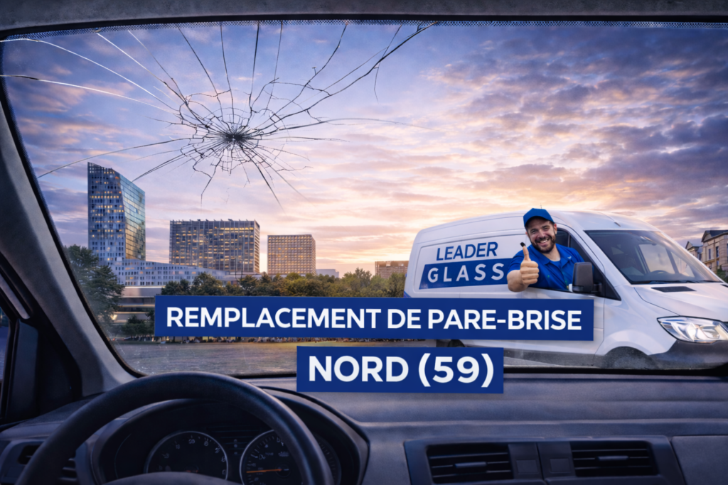 Remplacement de pare-brise dans le Nord (59) avec LeaderGlass, intervention à domicile ou en centre avec 250€ offerts